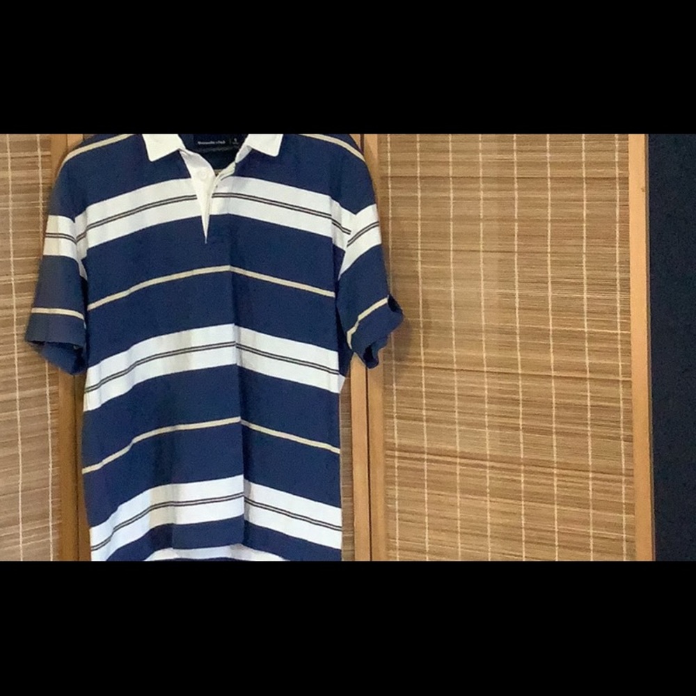 Abercrombie & Fitch Navy and Cream Striped Polo - Picture 3 of 7